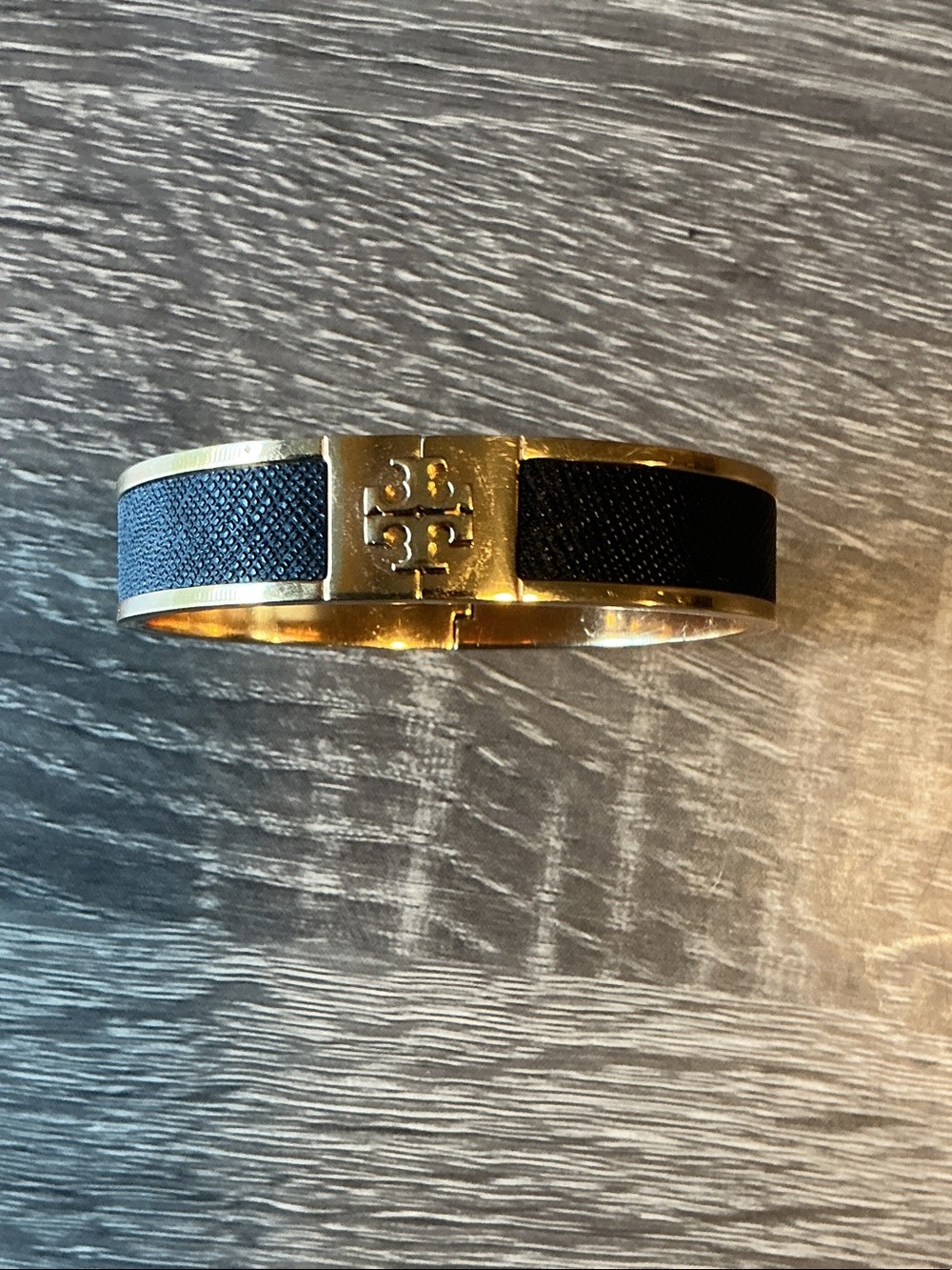 Tory Burch Gold and Black Logo Cuff Bracelet